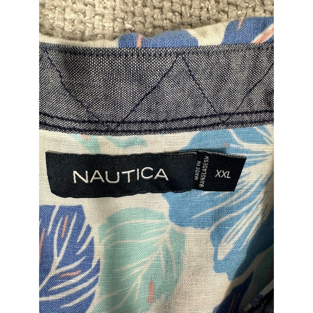 Nautica Shirt Mens XXL Hawaiian Linen Blend Floral Button Up Vacation Summer - Picture 5 of 8